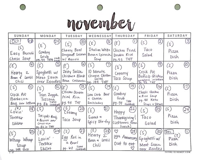 November Dinner Meal Plan - Darcie's Dish